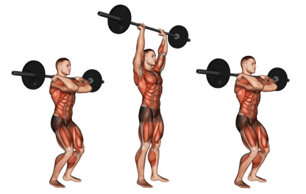 man performing the press with specific muscles highlighted 